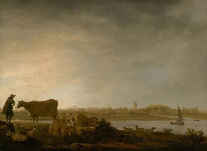 Framed Print : A View of Vianen with a Herdsman and Cattle by a River, c. 1643 / 45. Creator: Aelbert Cuyp Framed Print : A View of Vianen with a Herdsman and Cattle by a River, c. 1643 / 45. Creator: Aelbert Cuyp