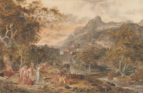 View of Vietri with Young Country Women Dancing for Shepherds in the Foreground, 1800