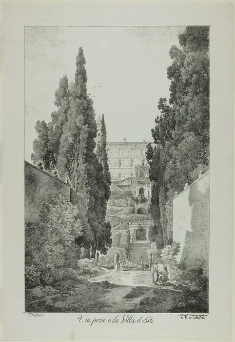 Framed Print : View of the Villa d'Este, 1817. Creator: Claude Thiénon Framed Print : View of the Villa d'Este, 1817. Creator: Claude Thiénon