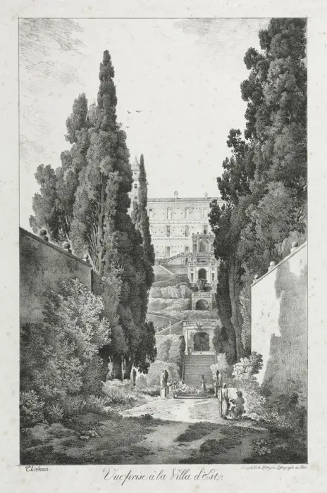 Framed Print : View at Villa dEste, Tivoli, 1817. Creator: Claude Thienon (French, 1772-1846)