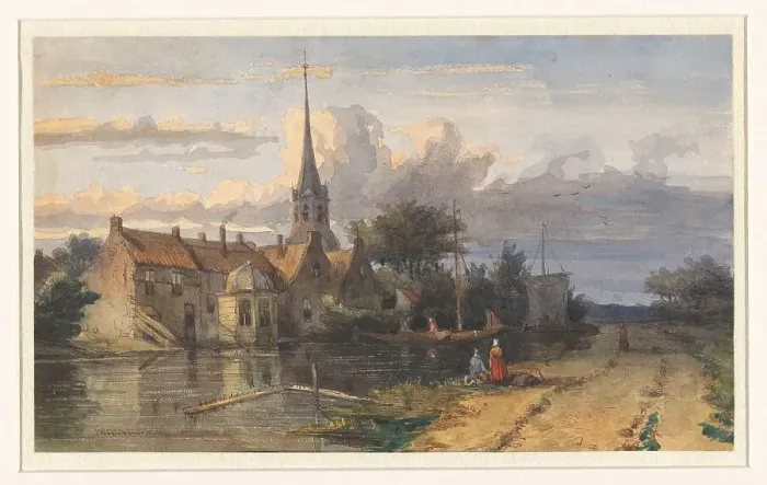 Framed Print : View of a village on a canal, 1832-1880. Creator: Jan Weissenbruch Framed Print : View of a village on a canal, 1832-1880. Creator: Jan Weissenbruch