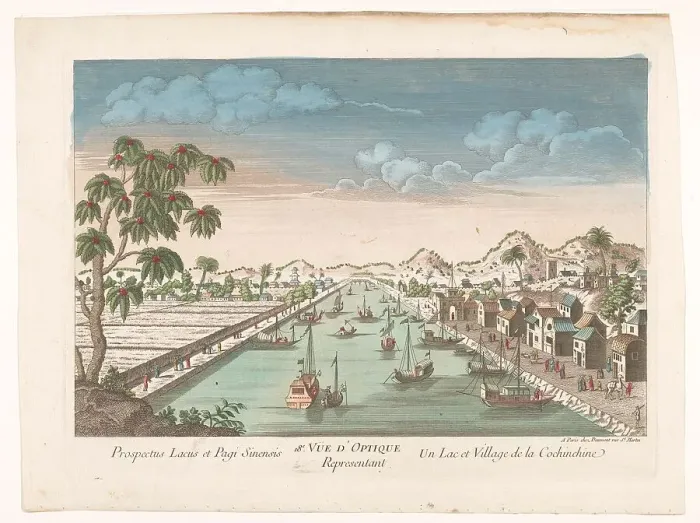 Framed Print : View of a village on the water in Cochin China, 1745-1775. Creator: Anon Framed Print : View of a village on the water in Cochin China, 1745-1775. Creator: Anon