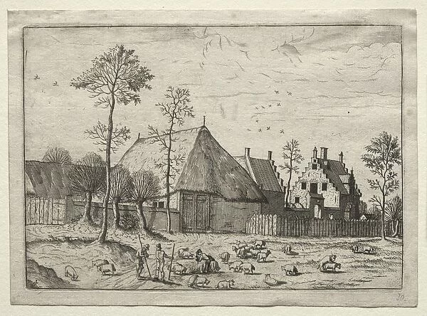 View of Villages in Brabant and Campine: Shepherds with Flock, c. 1559. Creator: Unknown