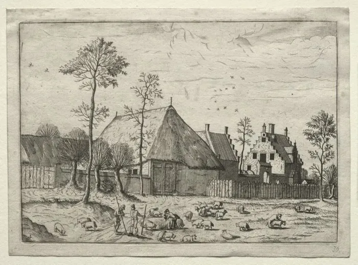 Framed Print : View of Villages in Brabant and Campine: Shepherds with Flock, c. 1559. Creator: Unknown Framed Print : View of Villages in Brabant and Campine: Shepherds with Flock, c. 1559. Creator: Unknown