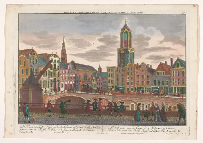 Framed Print : View of the Vismarkt in Utrecht, seen towards the town hall and the Dom tower, 1742-1801. Creator: Georg Gottfried Winckler Framed Print : View of the Vismarkt in Utrecht, seen towards the town hall and the Dom tower, 1742-1801. Creator: Georg Gottfried Winckler