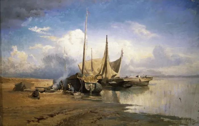 Framed Print : View of the Volga. Boats, 1870. Artist: Vasilyev, Fyodor Alexandrovich (1850-1873) Framed Print : View of the Volga. Boats, 1870. Artist: Vasilyev, Fyodor Alexandrovich (1850-1873)