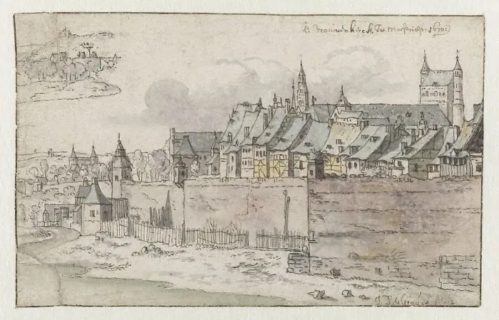 Framed Print : View of the Walls of Maastricht with the Onze-Lieve-Vrouwekerk in the background, 1670. Creator: Josua de Grave Framed Print : View of the Walls of Maastricht with the Onze-Lieve-Vrouwekerk in the background, 1670. Creator: Josua de Grave
