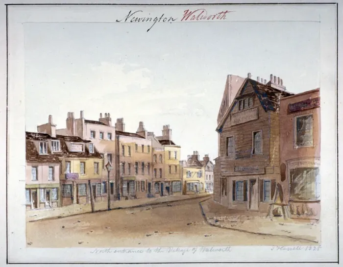 Framed Print : View of Walworth village, Southwark, from the north entrance, London, 1825. Artist Framed Print : View of Walworth village, Southwark, from the north entrance, London, 1825. Artist