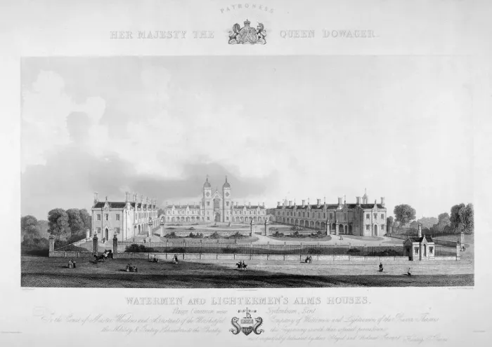 Framed Print : View of the Watermen and Lightermens Almshouses in Penge, Kent, 1842 Framed Print : View of the Watermen and Lightermens Almshouses in Penge, Kent, 1842