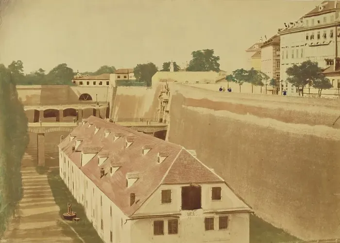 Framed Print : View from the Waterworks to the Powder Magazine and the bridges of the Old and New... 1858. Creator: Unknown Framed Print : View from the Waterworks to the Powder Magazine and the bridges of the Old and New... 1858. Creator: Unknown