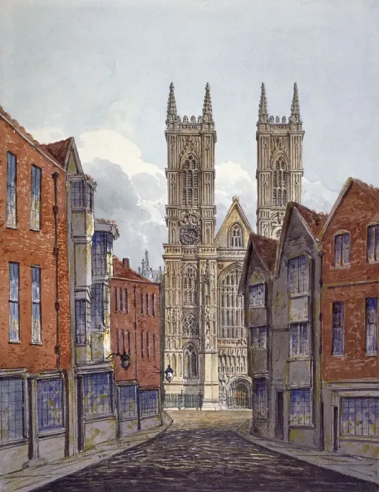 Framed Print : View of the west end of Westminster Abbey, looking from Tothill Street, London, c1815 Framed Print : View of the west end of Westminster Abbey, looking from Tothill Street, London, c1815
