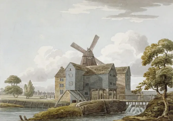 Framed Print : View of West Ham Mills by the River Lea, West Ham, Newham, London, c1800 Framed Print : View of West Ham Mills by the River Lea, West Ham, Newham, London, c1800