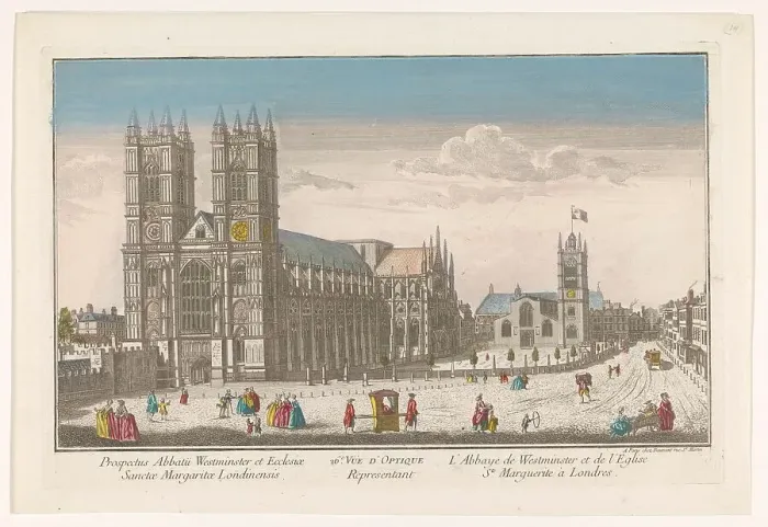 Framed Print : View of Westminster Abbey and St Margaret's church in London, 1745-1775. Creator: Anon Framed Print : View of Westminster Abbey and St Margaret's church in London, 1745-1775. Creator: Anon