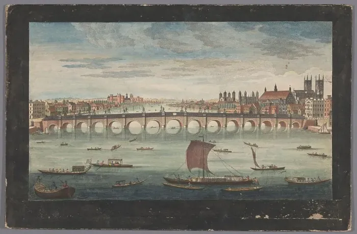 Framed Print : View of Westminster Bridge over the River Thames in London, viewed from the north, 1751. Creator: Fabr. Parr