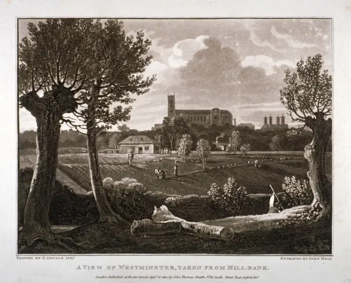Framed Print : View of Westminster looking from Millbank, London, 1807. Artist: John Hall Framed Print : View of Westminster looking from Millbank, London, 1807. Artist: John Hall