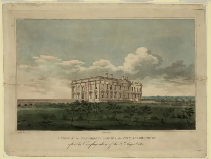 Framed Print : View of the White house in the city of Washington after the conflagration of the 24th August 1814, 1 Artist: Strickland, William (1787-1854) Framed Print : View of the White house in the city of Washington after the conflagration of the 24th August 1814, 1 Artist: Strickland, William (1787-1854)