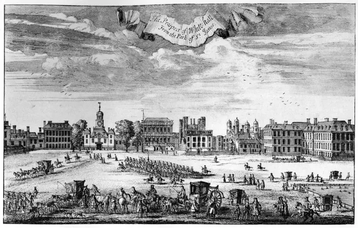 Framed Print : View of Whitehall from St Jamess Park, 17th-18th century, (1908) Framed Print : View of Whitehall from St Jamess Park, 17th-18th century, (1908)