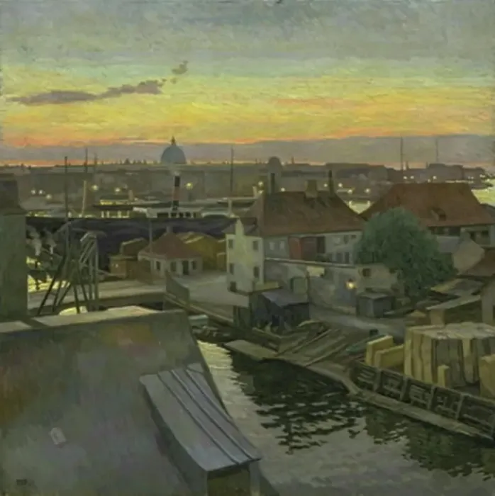 Framed Print : View over Wilders Plads at Christianshavn. Evening, 1906. Creator: Edvard Weie