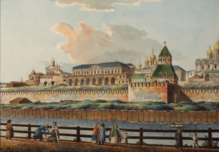 Framed Print : View of the Winter Kremlin Palace from Moskva River, 1780s. Artist: Camporesi, Francesco (1747-1831) Framed Print : View of the Winter Kremlin Palace from Moskva River, 1780s. Artist: Camporesi, Francesco (1747-1831)