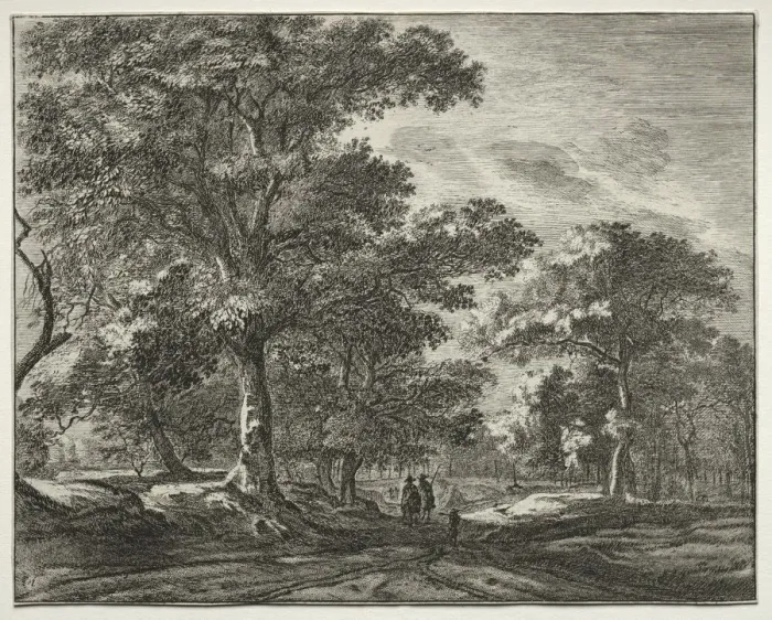 Framed Print : Six view in the wood of the Hague: Two Men Preceded by a Hunter. Creator: Roelant Roghman (Dutch Framed Print : Six view in the wood of the Hague: Two Men Preceded by a Hunter. Creator: Roelant Roghman (Dutch