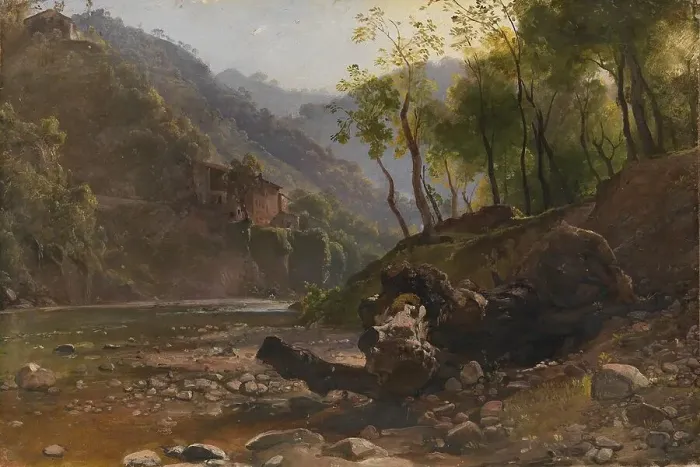 Framed Print : View of a Wooded River, 1820. Creator: Franz Ludwig Catel Framed Print : View of a Wooded River, 1820. Creator: Franz Ludwig Catel