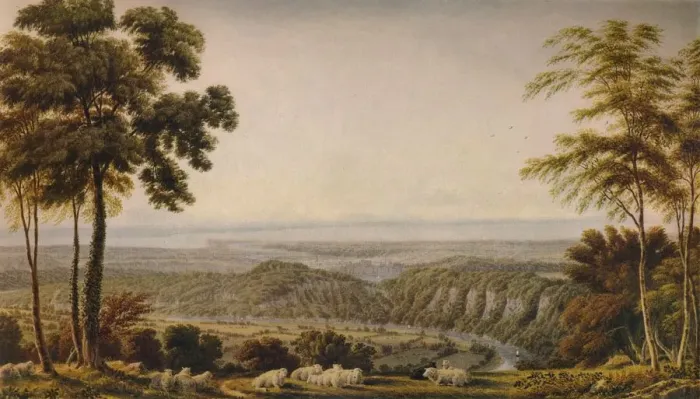 Framed Print : View from the Wyndd Cliff, near Chepstow - Morning, c1820, (1938). Artist: William Turner Framed Print : View from the Wyndd Cliff, near Chepstow - Morning, c1820, (1938). Artist: William Turner