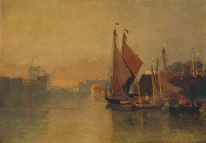 Framed Print : View from Yarmouth Bridge, Norfolk, Looking towards Breydon, Just after Sunset, c1823. Artist: John Sell Cotman Framed Print : View from Yarmouth Bridge, Norfolk, Looking towards Breydon, Just after Sunset, c1823. Artist: John Sell Cotman