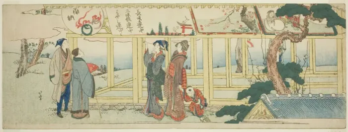 Framed Print : Viewing votive paintings, Japan, c. 1800. Creator: Hokusai Framed Print : Viewing votive paintings, Japan, c. 1800. Creator: Hokusai