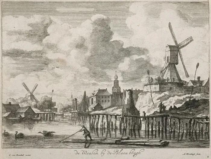 Framed Print : Views of Amsterdam. Plate 3. De Meulende Blaeu brugh, 1663-1690. Creator: Abraham Blooteling Framed Print : Views of Amsterdam. Plate 3. De Meulende Blaeu brugh, 1663-1690. Creator: Abraham Blooteling