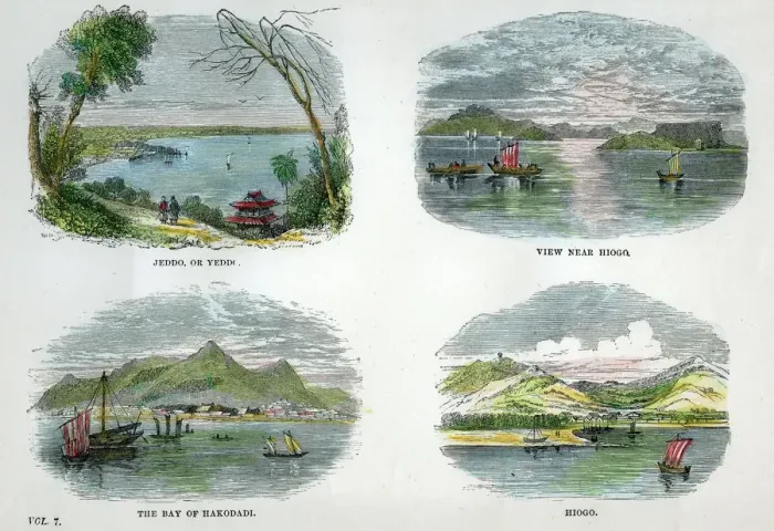 Framed Print : Views of the chief towns and ports of Japan, c1880 Framed Print : Views of the chief towns and ports of Japan, c1880