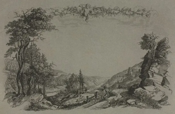 Framed Print : Six Views of Heidelberg Castle: Cover, Hunting Scene, 1820. Creator: Ernst Fries (German Framed Print : Six Views of Heidelberg Castle: Cover, Hunting Scene, 1820. Creator: Ernst Fries (German