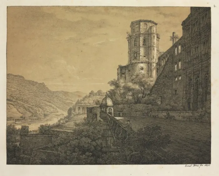 Framed Print : Six Views of Heidelberg Castle: Yard, at the Entrance, 1820. Creator: Ernst Fries (German Framed Print : Six Views of Heidelberg Castle: Yard, at the Entrance, 1820. Creator: Ernst Fries (German