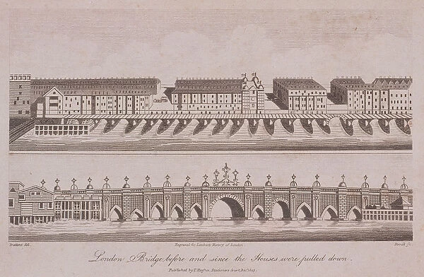 Two Views of London Bridge (old), London, 1805. Artist: A Birrell