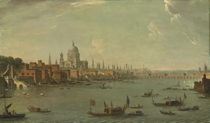 Framed Print : Four views of London: The Thames looking towards St. Pauls. Artist: Joli, Antonio (1700-1777) Framed Print : Four views of London: The Thames looking towards St. Pauls. Artist: Joli, Antonio (1700-1777)