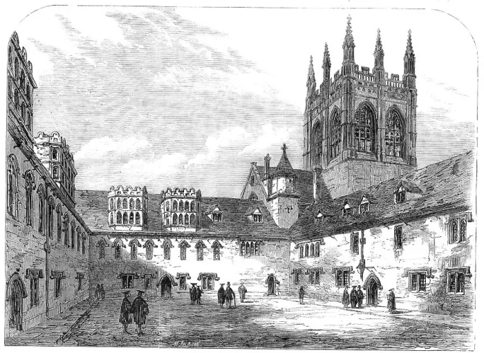 Framed Print : Views of Merton College, Oxford: the undergraduates quadrangle, 1864. Creator: Mason Jackson Framed Print : Views of Merton College, Oxford: the undergraduates quadrangle, 1864. Creator: Mason Jackson