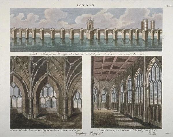 Views of the old London Bridge, 1814. Artist: John Pass