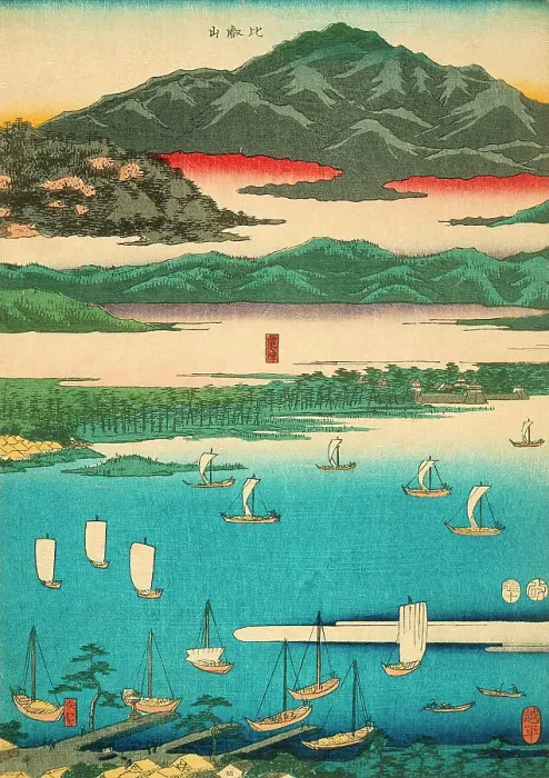 Framed Print : Eight Views of Omi: Miidera, Ishiyama, Seta (image 1 of 3), 1856. Creator: Ando Hiroshige Framed Print : Eight Views of Omi: Miidera, Ishiyama, Seta (image 1 of 3), 1856. Creator: Ando Hiroshige