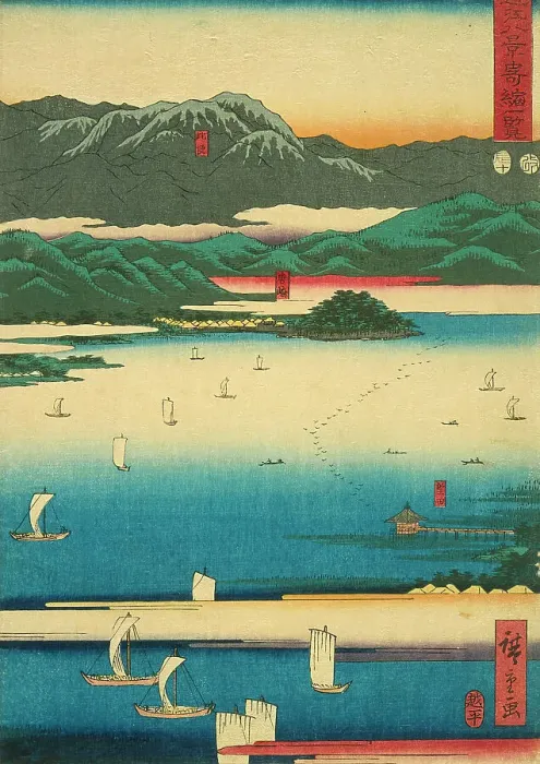 Framed Print : Eight Views of Omi: Miidera, Ishiyama, Seta (image 3 of 3), 1856. Creator: Ando Hiroshige Framed Print : Eight Views of Omi: Miidera, Ishiyama, Seta (image 3 of 3), 1856. Creator: Ando Hiroshige