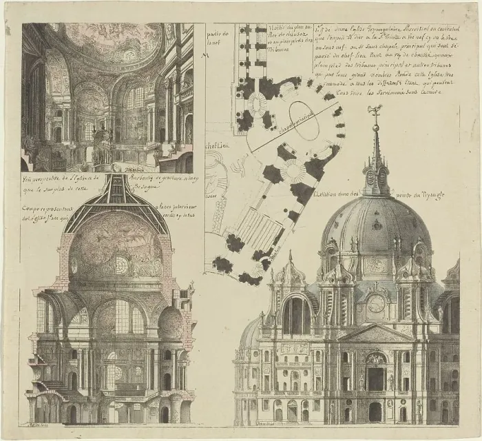 Framed Print : Three Views and a Plan of a Triangular Parish Church, c. 1750. Creator: Pierre Varin Framed Print : Three Views and a Plan of a Triangular Parish Church, c. 1750. Creator: Pierre Varin