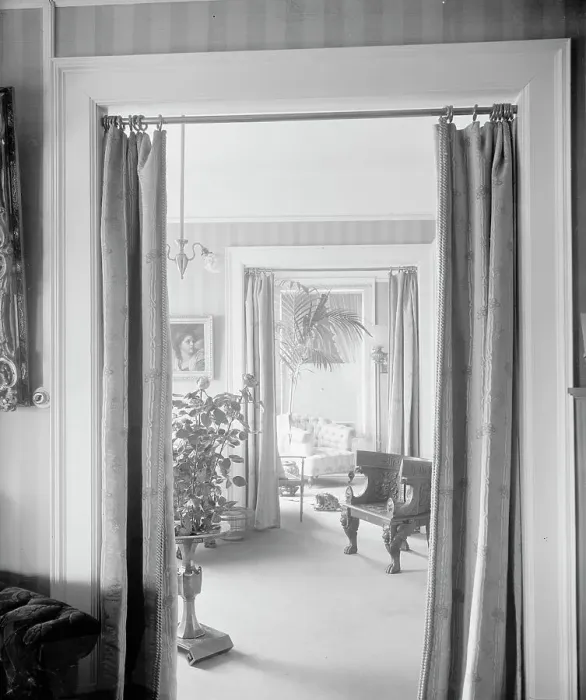 Framed Print : Views through portieres, roses and palm, between 1900 and 1915. Creator: Unknown Framed Print : Views through portieres, roses and palm, between 1900 and 1915. Creator: Unknown