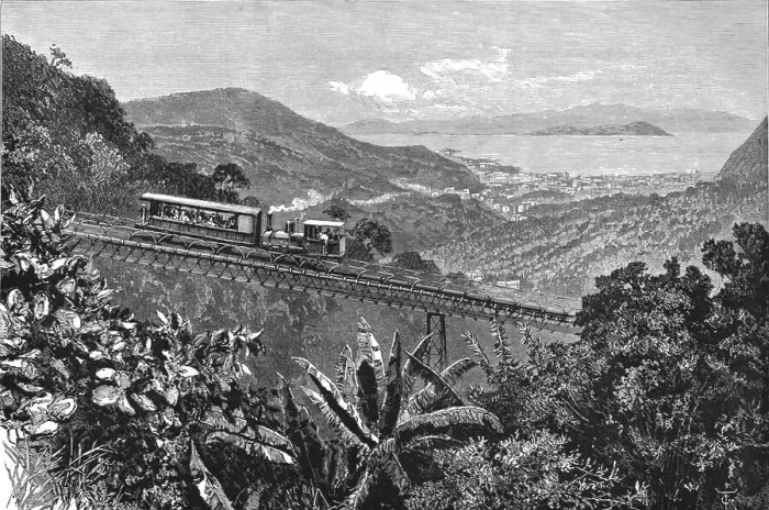 Framed Print : Views in Rio De Janeiro, South America; Railway to the summit of Corcovado, city and harbour in th Creator: Unknown Framed Print : Views in Rio De Janeiro, South America; Railway to the summit of Corcovado, city and harbour in th Creator: Unknown
