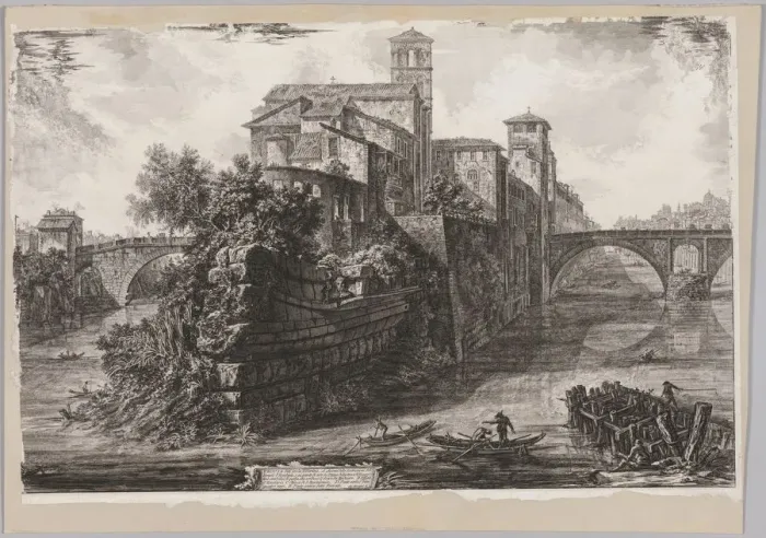 Framed Print : Views of Rome: The The Isola Tiberina, 1775. Creator: Giovanni Battista Piranesi (Italian Framed Print : Views of Rome: The The Isola Tiberina, 1775. Creator: Giovanni Battista Piranesi (Italian