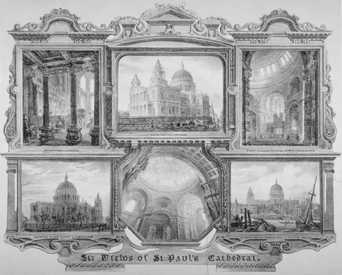 Framed Print : Six views of St Pauls Cathedral, City of London, 1830 Framed Print : Six views of St Pauls Cathedral, City of London, 1830