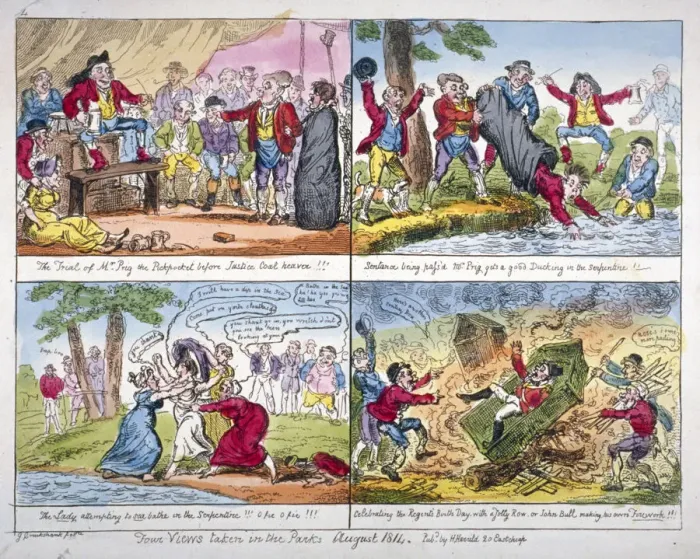 Framed Print : Four views taken in the parks, 1814. Artist: George Cruikshank Framed Print : Four views taken in the parks, 1814. Artist: George Cruikshank