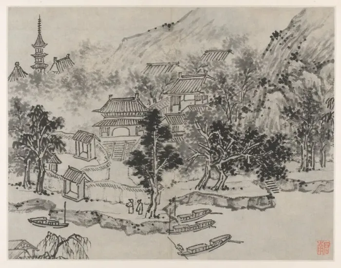 Framed Print : Twelve Views of Tiger Hill, Suzhou: Distant View of Tiger Hill from the Canal Mooring, after 1490 Framed Print : Twelve Views of Tiger Hill, Suzhou: Distant View of Tiger Hill from the Canal Mooring, after 1490