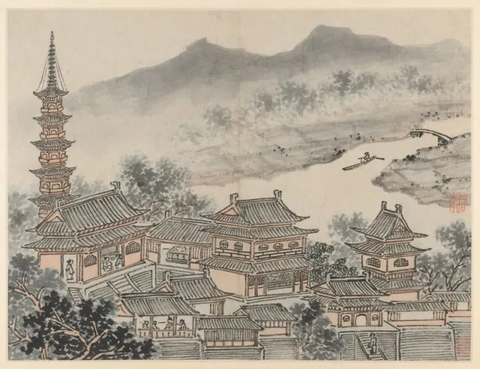 Framed Print : Twelve Views of Tiger Hill, Suzhou: The Thousand Buddha Hall and the Pagoda…, after 1490 Framed Print : Twelve Views of Tiger Hill, Suzhou: The Thousand Buddha Hall and the Pagoda…, after 1490