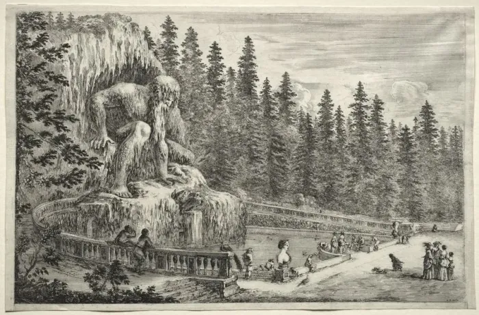 Framed Print : Views of the Villa of Pratolino: Colossal Statue of the Apennines. Creator: Stefano Della Bella Framed Print : Views of the Villa of Pratolino: Colossal Statue of the Apennines. Creator: Stefano Della Bella