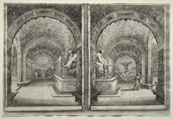 Framed Print : Views of the Villa of Pratolino: Two Views of the Grotto. Creator: Stefano Della Bella (Italian Framed Print : Views of the Villa of Pratolino: Two Views of the Grotto. Creator: Stefano Della Bella (Italian