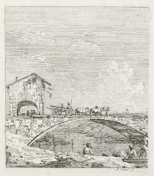 Framed Print : Views: A Wagon Passing over a Bridge, 1735-1746. Creator: Antonio Canaletto (Italian, 1697-1768) Framed Print : Views: A Wagon Passing over a Bridge, 1735-1746. Creator: Antonio Canaletto (Italian, 1697-1768)