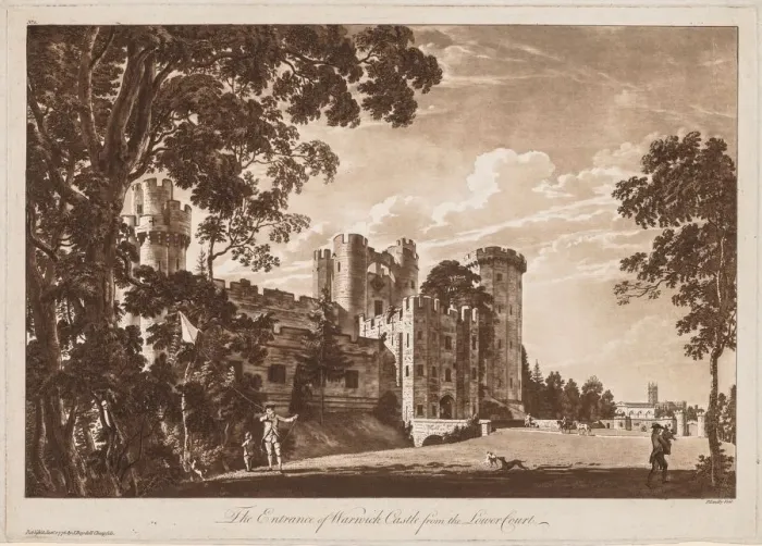 Framed Print : Views of Warwick Castle: The Entrance of Warwick Castle from the Lower Court, 1776 Framed Print : Views of Warwick Castle: The Entrance of Warwick Castle from the Lower Court, 1776